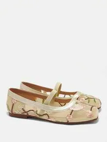 CUCCOO CURVES Wide Fit Mesh Buckle Flats (Beige)
