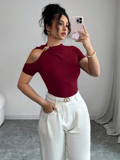 Elenzga Cutout Shoulder T-Shirt