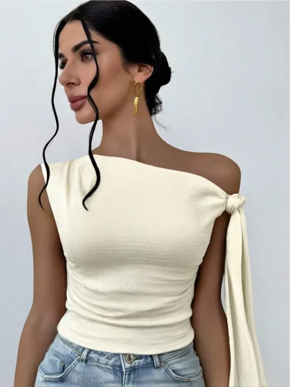 Firerie Asymmetrical Knit Apricot Top