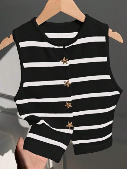 Comfortcana Striped Crop Knit Vest