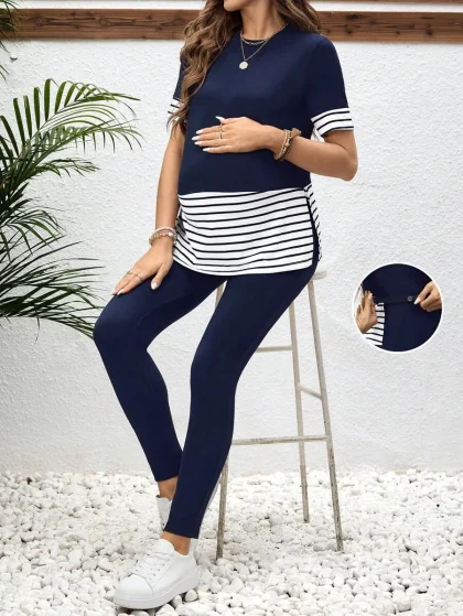 2pcs/Set Pregnant Women Round Neck