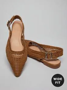 SHUZIA Wide-Fit Woven Slingback Pointed Flats