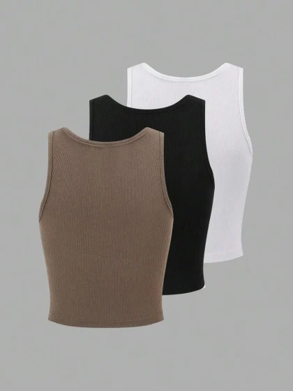 GlowEve 3pcs Women's Crop Tank Tops With Hem Stripe Design