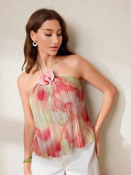 Uhlyne Pleated Halter Floral Top