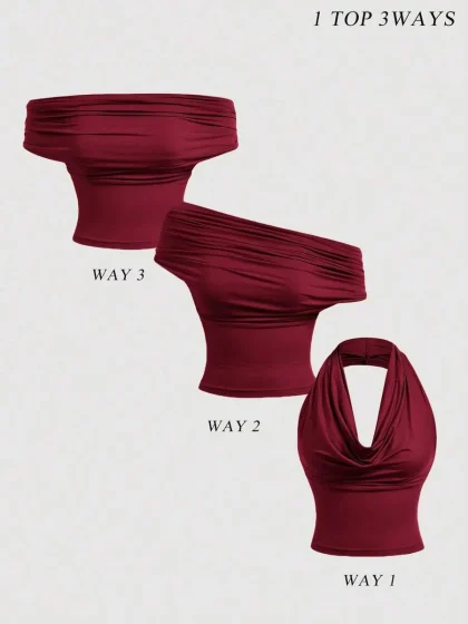 MOD Women's Elegant Solid Color Versatile Halter Neck Top, Summer