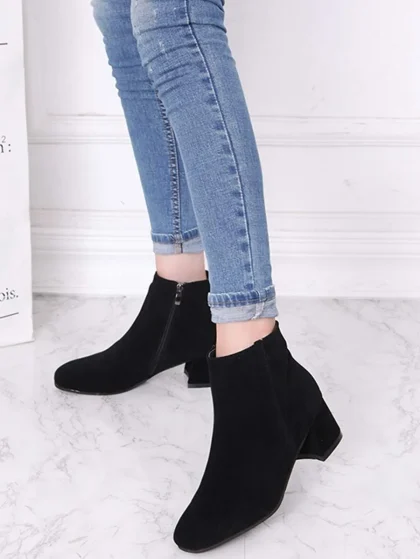 Women’s Suede Square-Toe Ankle Boots