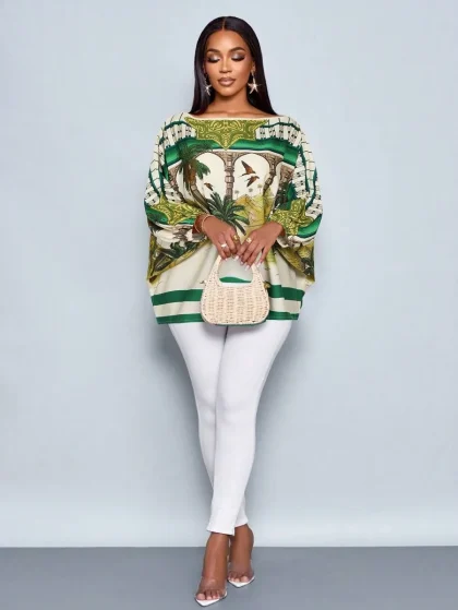 SOLERSUN Vintage Holiday Print Blouse