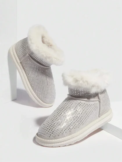 Women's Comfortable And Warm Beige Snow Boots With Diamond Decoration