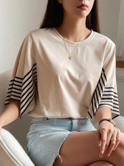 DAZY Striped Round Neck Tee