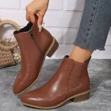Women’s Leather Chunky-Heel Ankle Boots