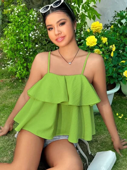 SHEIN Unity Summer Solid-Tone Cami Top with Ruffled Hem