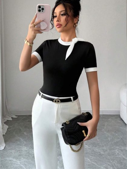 Elenzga Knitted Twist Tee