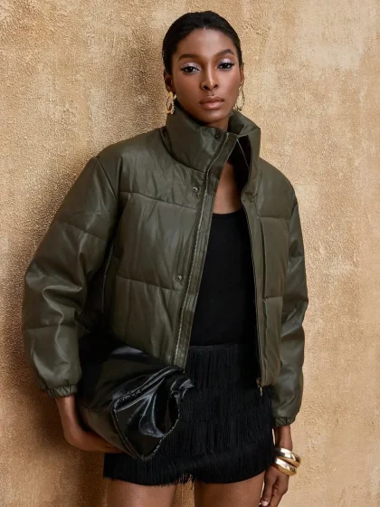 Lumalex VITNOS Women’s Olive Green Puffer Jacket – Casual & Elegant Winter Coat