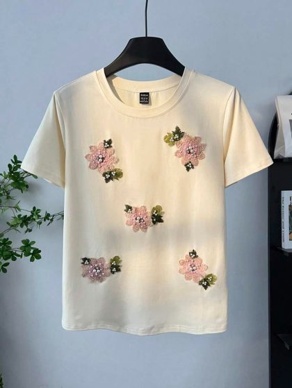 GlowEve Floral Pearl Fitted Tee