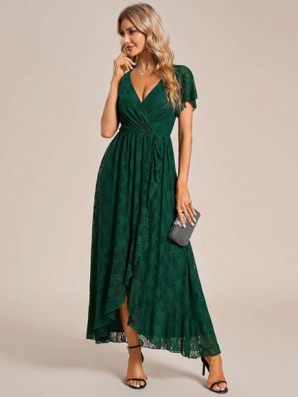 V-Neck Lace Ruched Chiffon Bridesmaid Dress