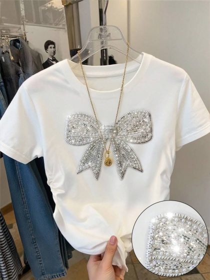 Franclia Bowknot Sequin T-Shirt