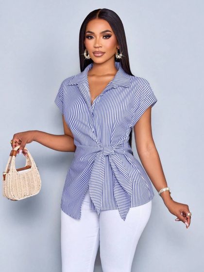 SOLERSUN Striped Tie-Front Shirt