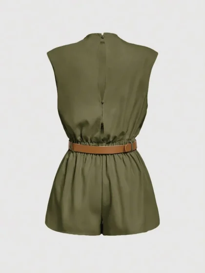 SHEIN Women’s High Neck Solid Pocket Belted Jumpsuit