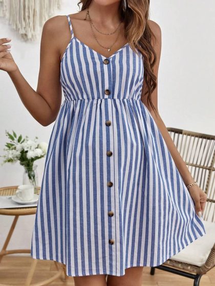 Maternity Striped Button-Front Cami Dress