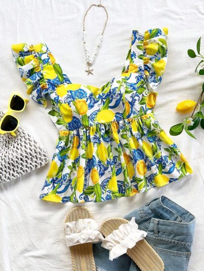 Soleia Lemon Print Boho Blouse