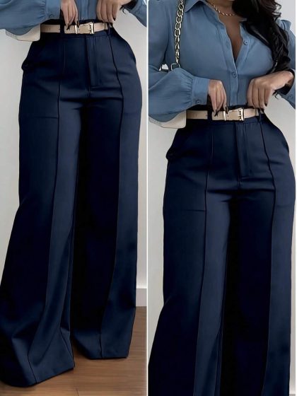 Solid Color Zipper Pocket Suit Pants