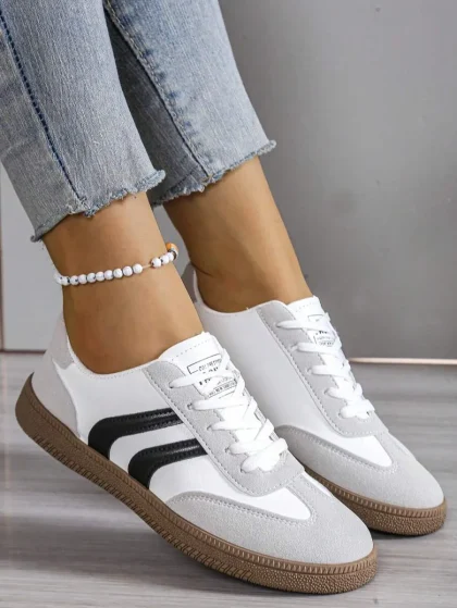 White Casual Lace-Up Sneakers
