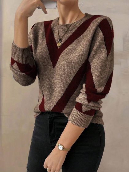 Uhlyne Geometric Striped Pullover Sweater