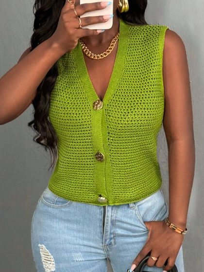 BamGleam Green Button Knit Vest