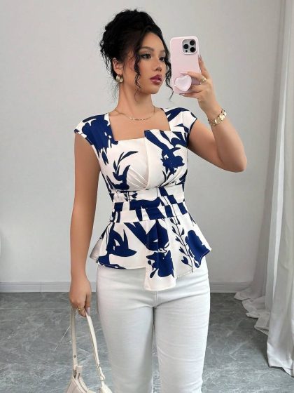 Elenzga Plant Print Summer Shirt