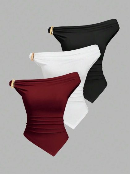 Sweetra Asymmetric Twist Hem Tee Set