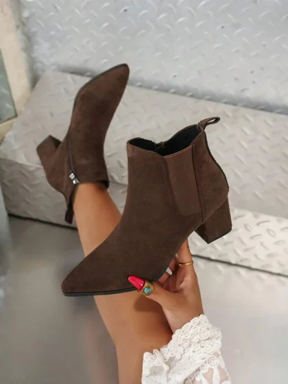 Brown Pointed-Toe Ankle Boots for Women