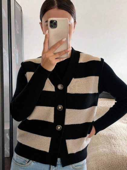 Siren Gaze Striped Knit Button Vest