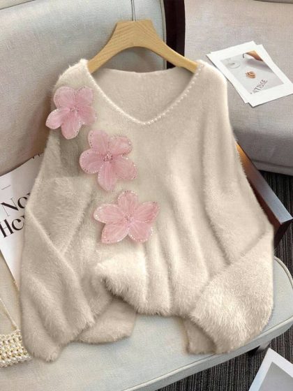 GlowEve Beaded Floral Knit Sweater