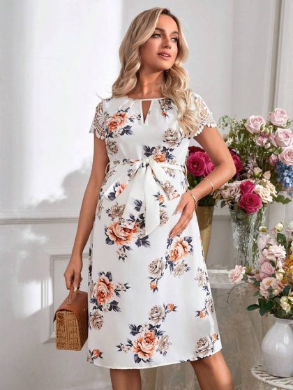 Maternity Lace Patchwork Bodycon Dress