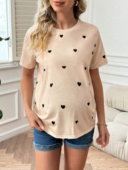 Heart Print Maternity T-Shirt