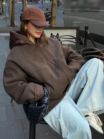 DAZY Women’s Solid Color Hooded Zip-Up Winter Jacket