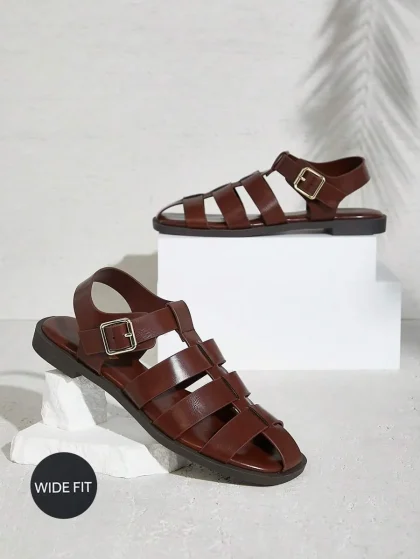 SHUZIA Women's Wide-Fit Fashion Casual Comfy Flat Sandals