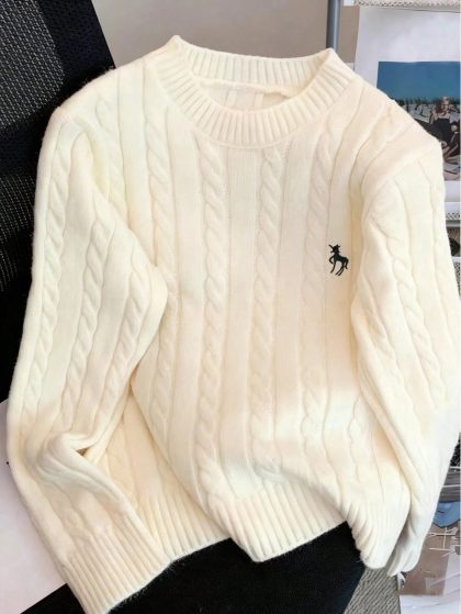 Embroidered Cable Knit Sweater