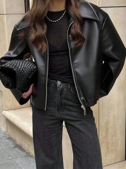 Vintage Faux Leather Belted Biker Jacket