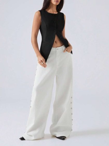 Black Solid Sleeveless Vest Jacket