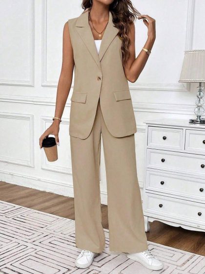 Single-Button Vest Blazer & Pants Set