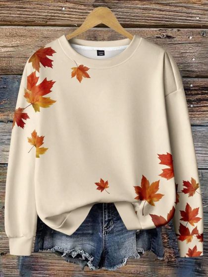 Maple Leaf Print Loose Sweatshirt