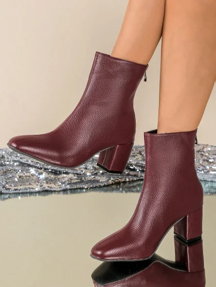Women’s Wine Red Glossy Ankle Boots