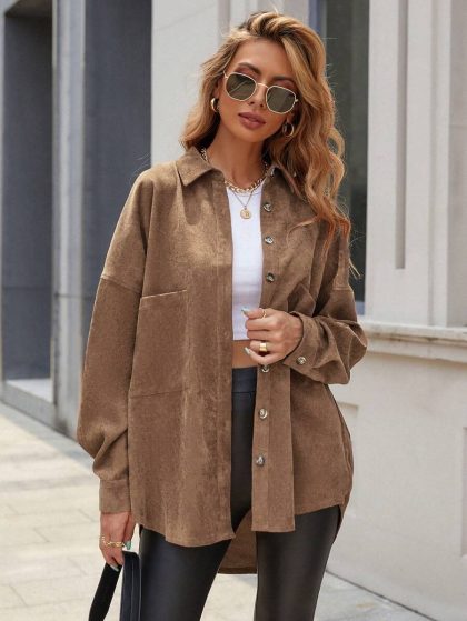 Drop Shoulder Single-Breasted Casual Jacket