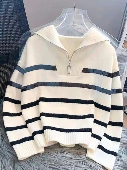 Striped Crew Neck Knit Sweater