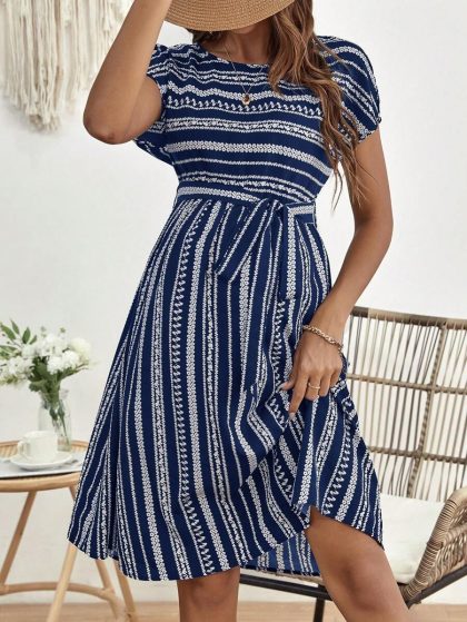 Maternity Ditsy Floral Belted Dress