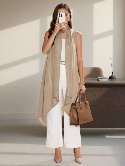 Asymmetrical Hem Cashmere Vest Coat