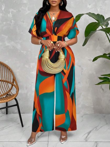 Floral Batwing Sleeve Belted Jumpsuit