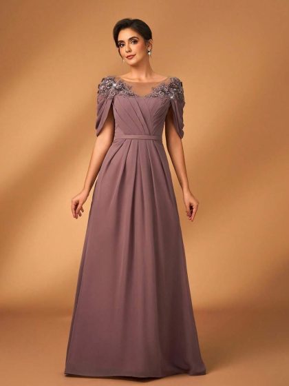 Serin Women's Elegant Sheer Chiffon Sequin Mermaid Dress