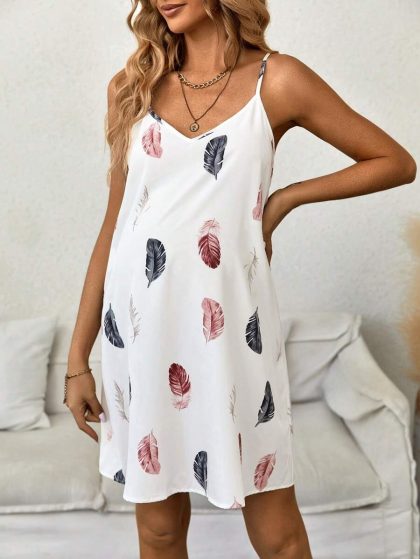 Maternity Feather Print Cami Dress